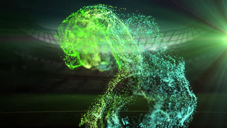 animación de partículas verdes que se mueven sobre el estadio deportivo