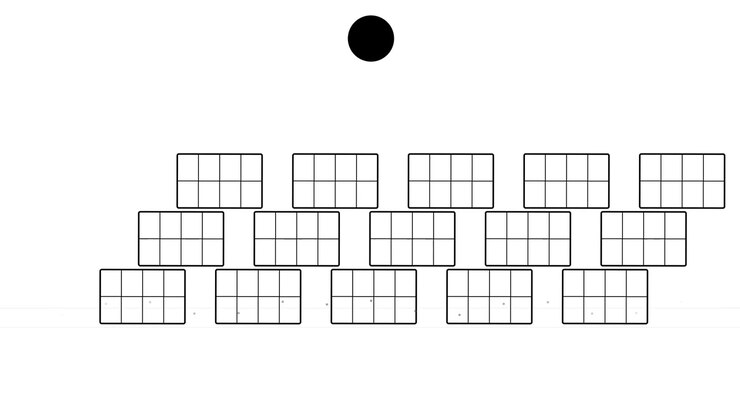 Animated Grid of Rectangles with Moving Circle on White Background