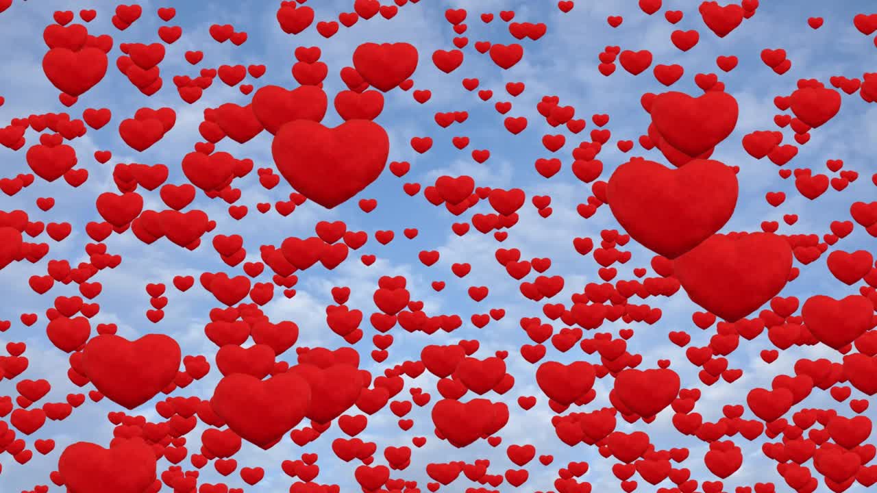 corazones rojos volando en el cielo azul
