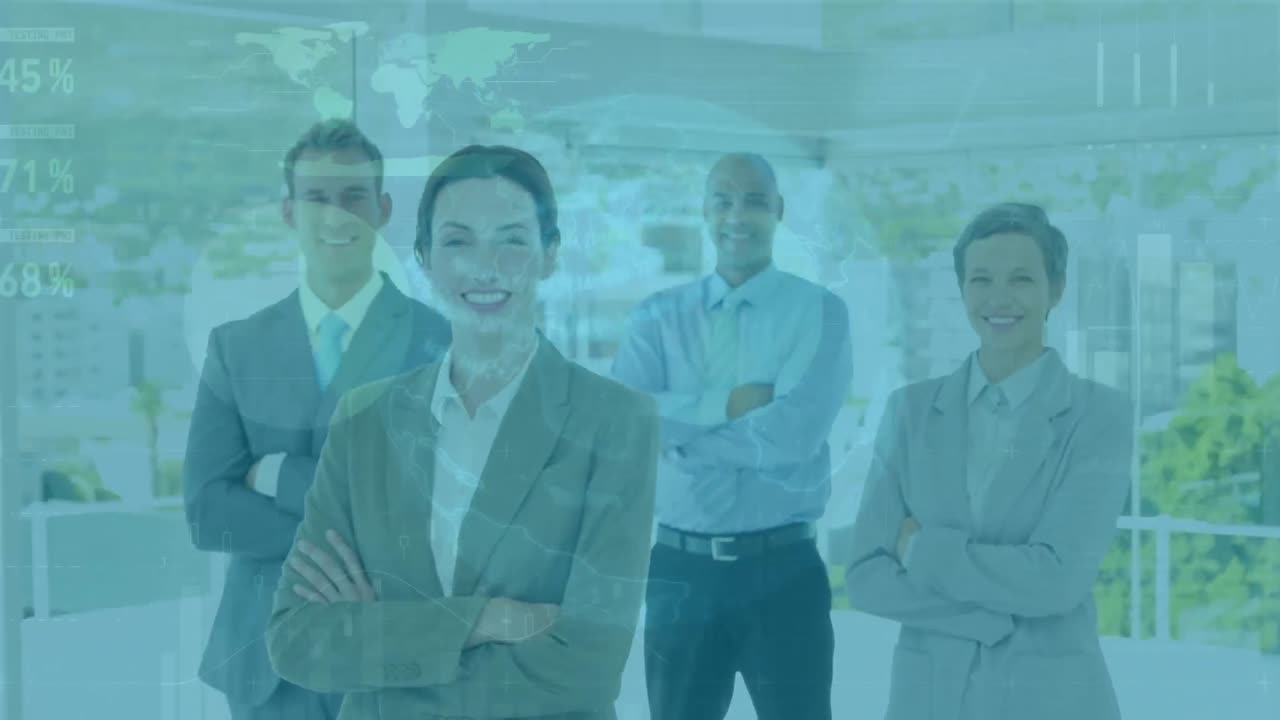 글로벌 오버 비즈니스 인력과 함께 데이터 처리의 애니메이션