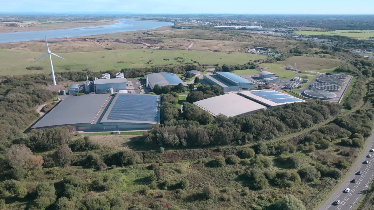 Water Treatment Plant And Busy Road A585, Fleetwood, Lancashire, UK