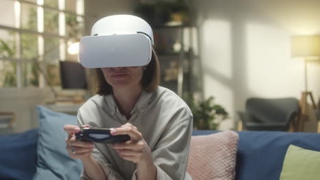 woman playing video games with a vr headset