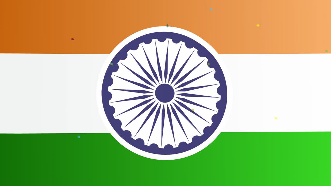 Indisk flag vajer i luften. Animationsvideo af Indiens Uafhængighedsdagsfejring med Ashoka-hjulet