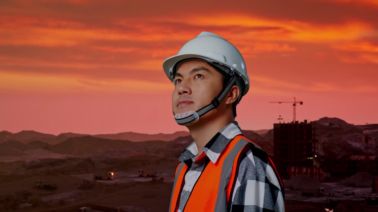 trabajador de la construcción al atardecer