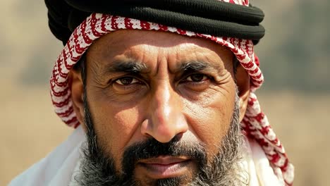 portrait of a middle eastern man with a beard and turban.