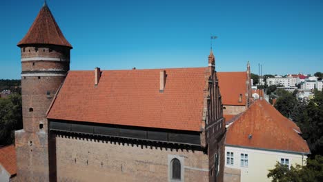 Castle-in-Olsztyn-Poland,-Aerial-Footage,-medieval-architecture