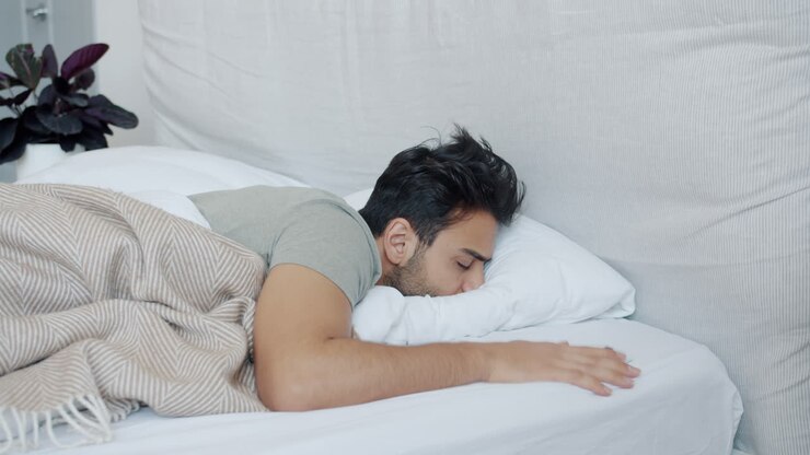 Man Lying in Bed Using Smartphone