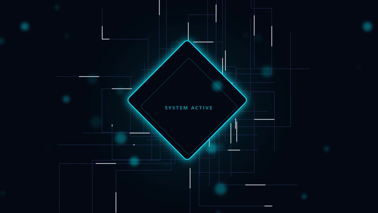 Digital System Active Interface with Glowing Neon Diamond Graphic