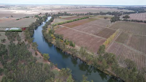 aerial view of the loddon river and fields, south of bridgewater in central victoria, australia, may 2025.