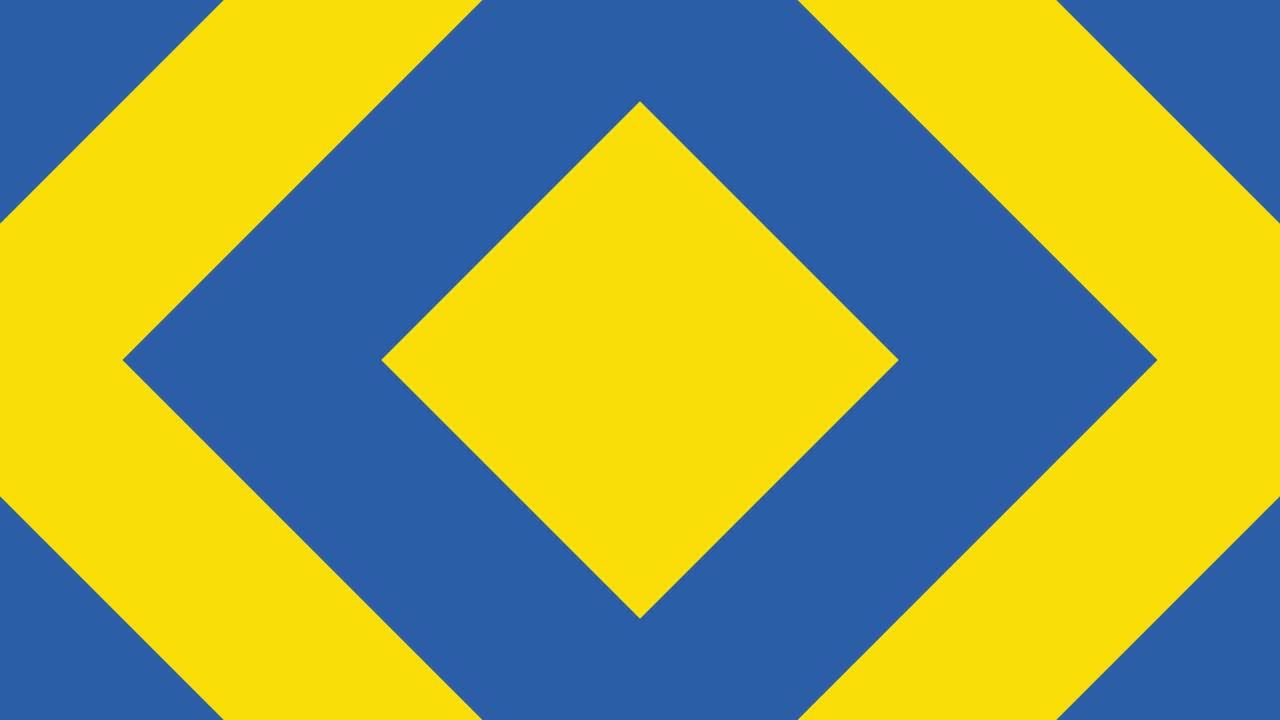 animación geométrica de bucle sin costuras amarilla y azul con elementos rectangulares. animación de fondo simple con formas cuadradas amarillas y azules