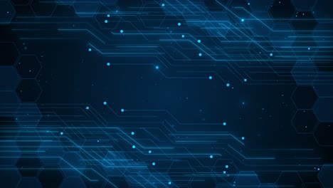 abstract blue digital technology background with circuit lines and hexagons