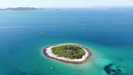 Tropical-and-Uninhabited-Island-at-the-Adriatic-Sea-in-Dalmatia,-Croatia---Aerial-Drone-View
