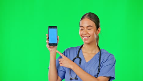 Green-screen,-phone-and-doctor-point