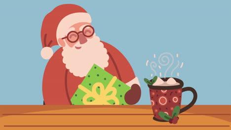 happy merry christmas animation with santa drinking chocolate