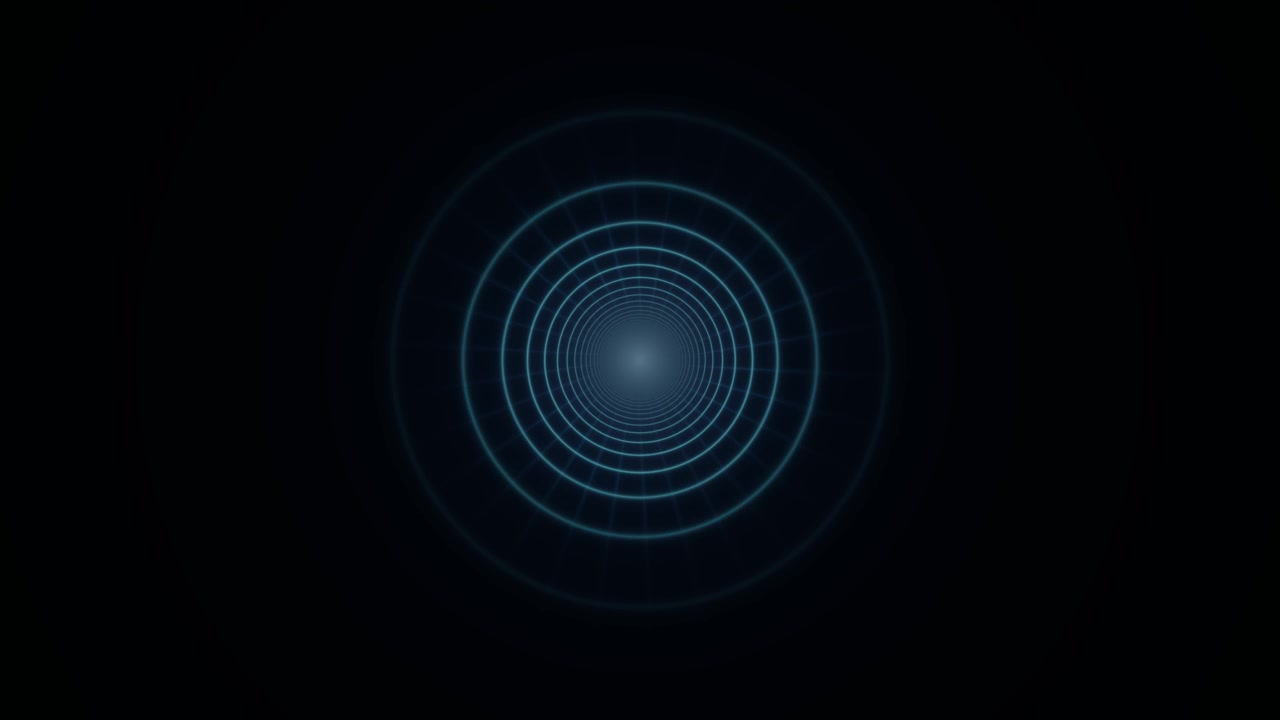 Concentric circles animate toward a glowing center on a dark background. The motion creates a sense of depth and energy, suitable for various video projects and presentations