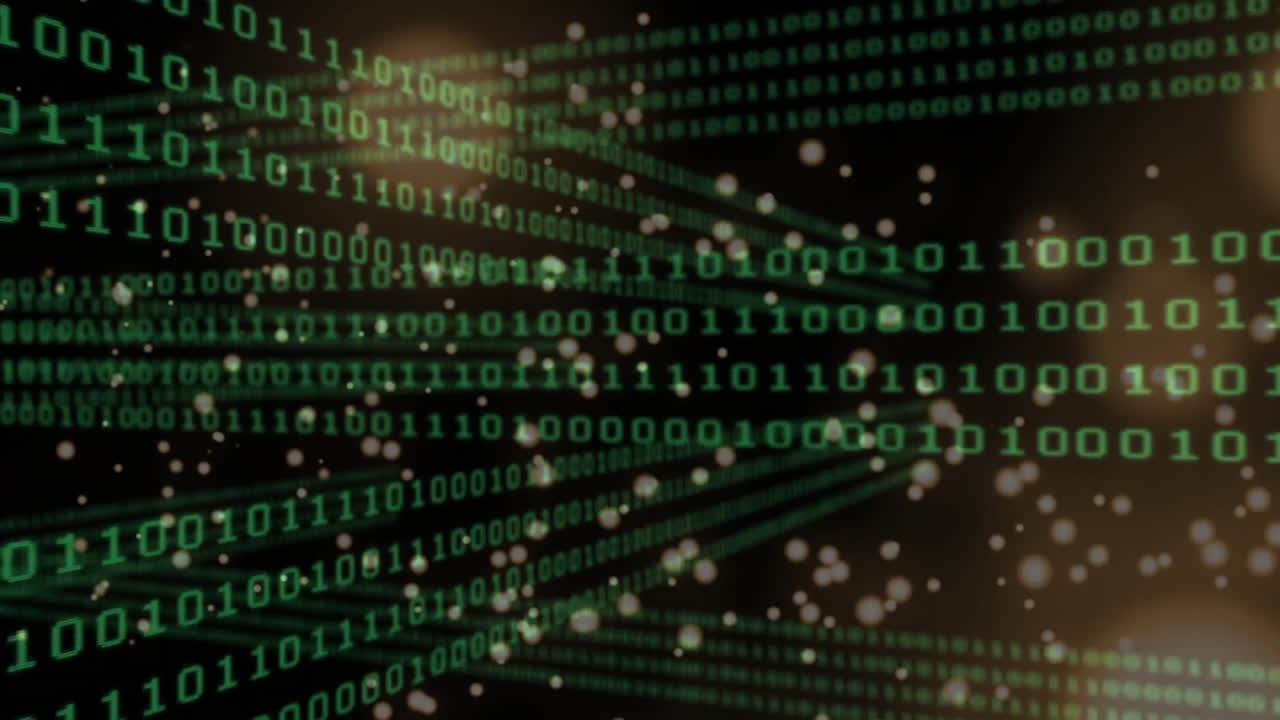 animación del procesamiento de datos y puntos de luz sobre fondo negro