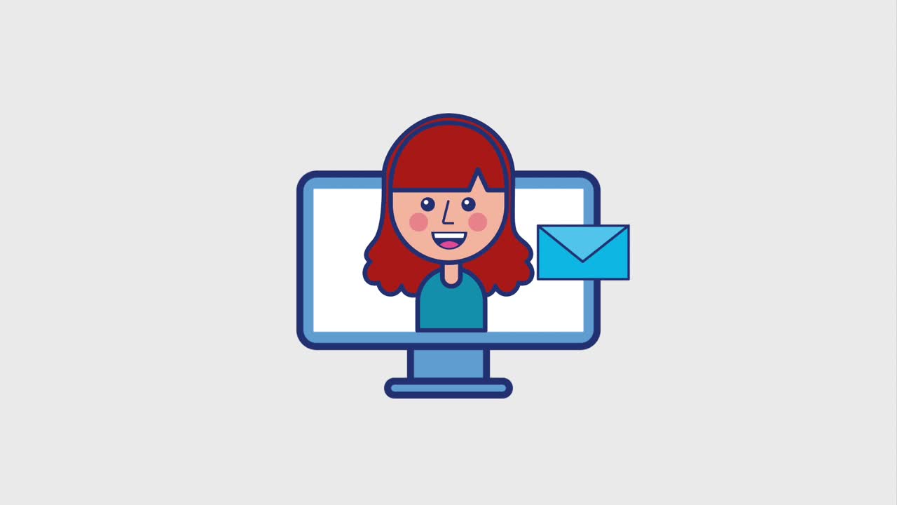 young girl in screen computer love and message