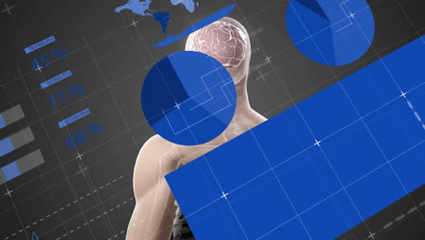 human anatomy and brain analysis animation over global data and charts