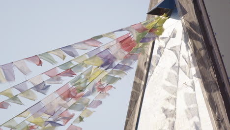 focus pull to tibetan prayer flags flying above oslo music and arts venue salt