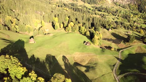 Imágenes-Aéreas-De-Drones-Empujando-Sobrevolando-Prados-Alpinos-En-Colores-Otoñales