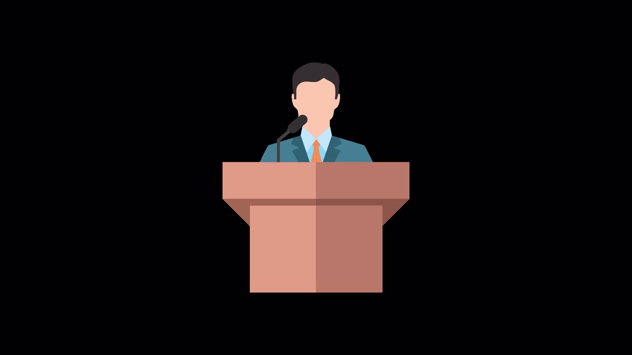 Flat Design Animation of a Speaker at a Podium with Microphone