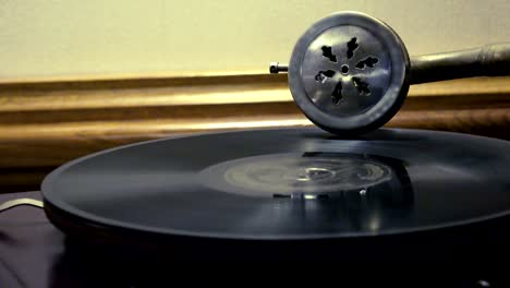 loop-able vintage video of old gramophone, playing a record, close up