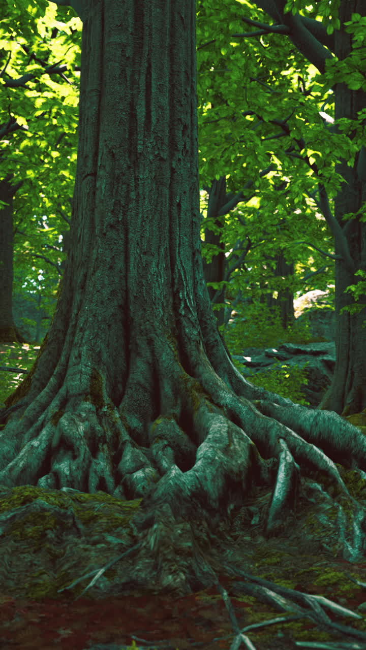 Closeup of Tree Roots in a Lush Forest