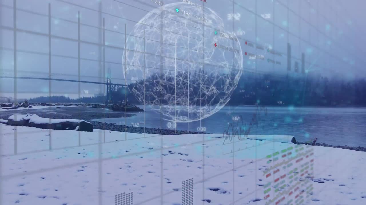 도시 풍경에 대한 통계 및 금융 데이터 처리의 애니메이션