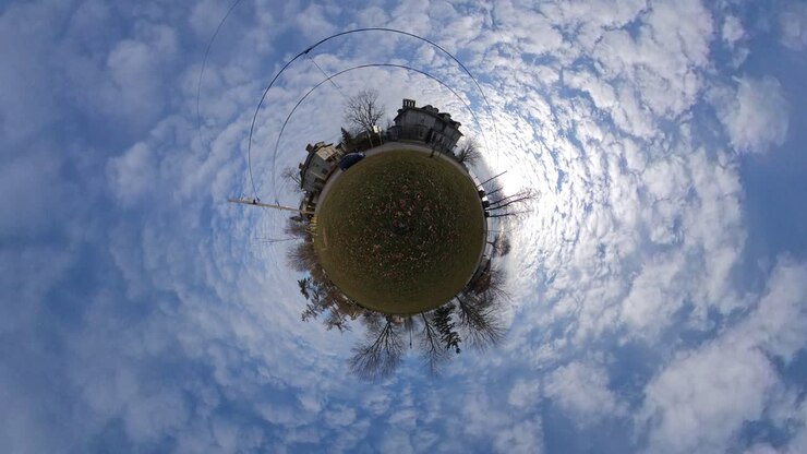 Tiny Planet timelapse with clouds in a city park
