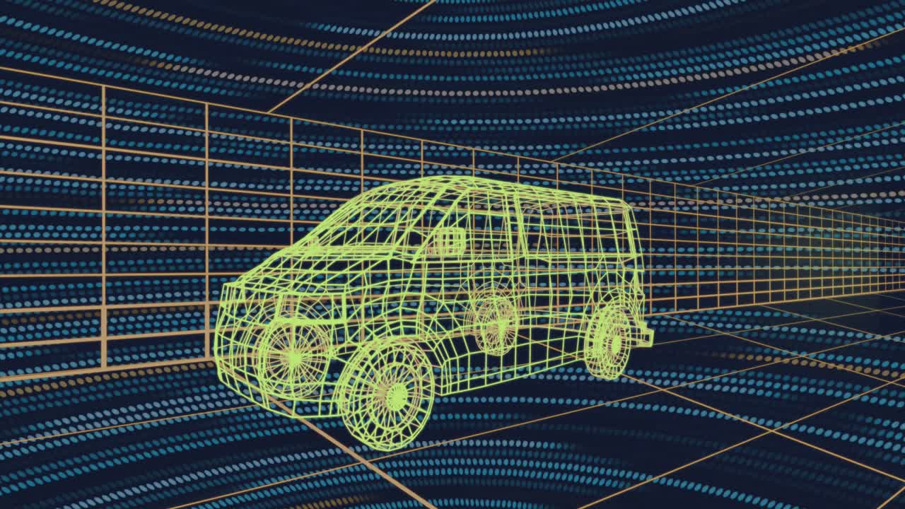 animación de un modelo de coche 3d y procesamiento de datos a través de la cuadrícula