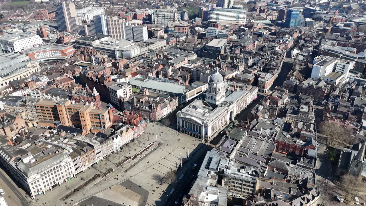 Nottingham City centre UK Panning drone aerial