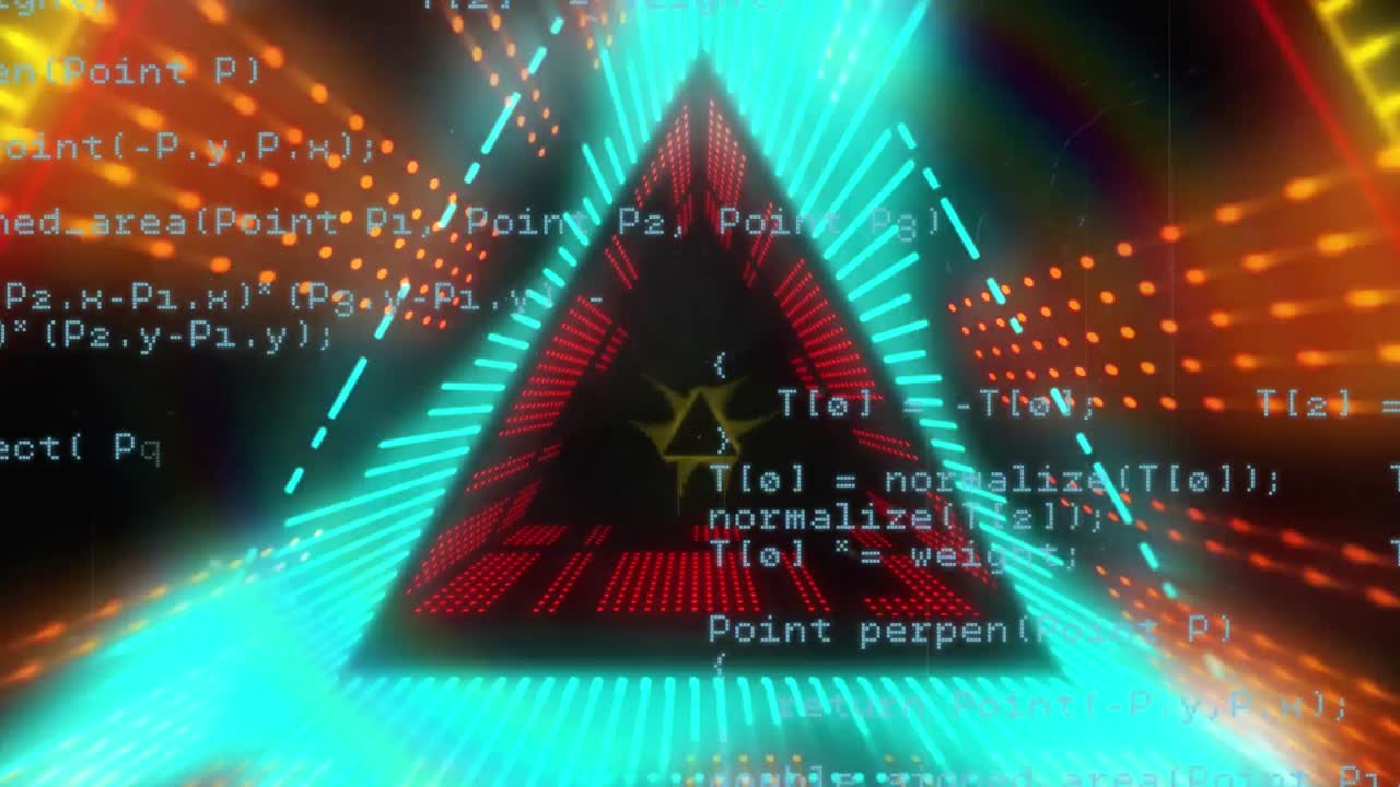 검은 바탕에 있는 데이터 처리 및 디지털 터널의 애니메이션