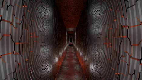 animación de video 4k de una sala de juegos abstractos o túnel que tiene pared de ciencia ficción con hermosas grietas y efecto de bucle de patrón circular de neón.