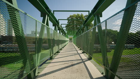 traveling forward on empty pedestrian bridge over segway