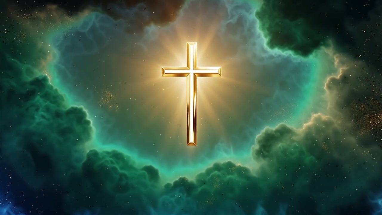 Croce Cristiana Luce Celestiale Sfondo per il Culto.