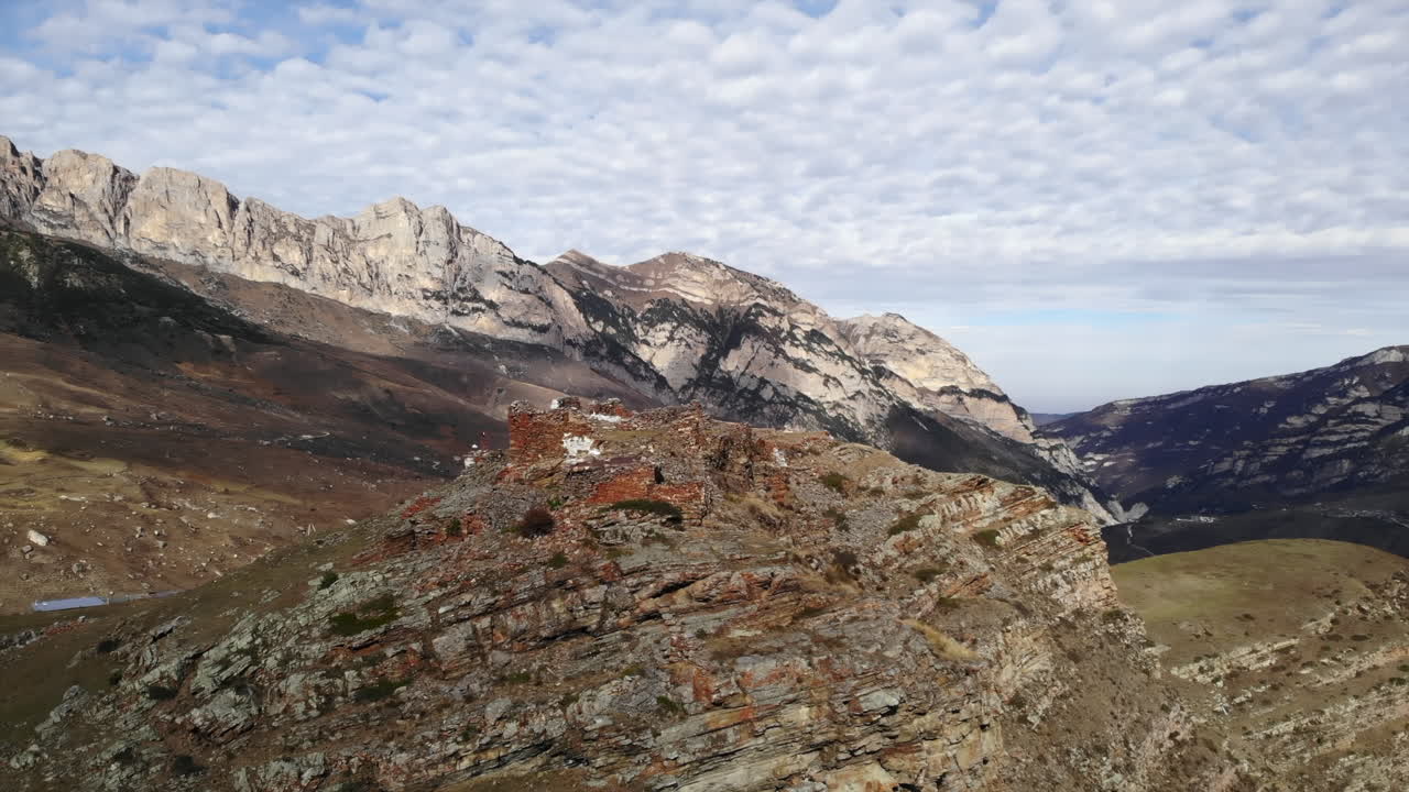 Mountain Landscape with Rock Formations and Ruins