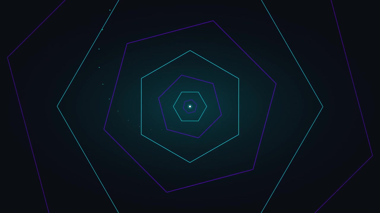 Sfondo animato astratto con esagoni al neon pulsanti