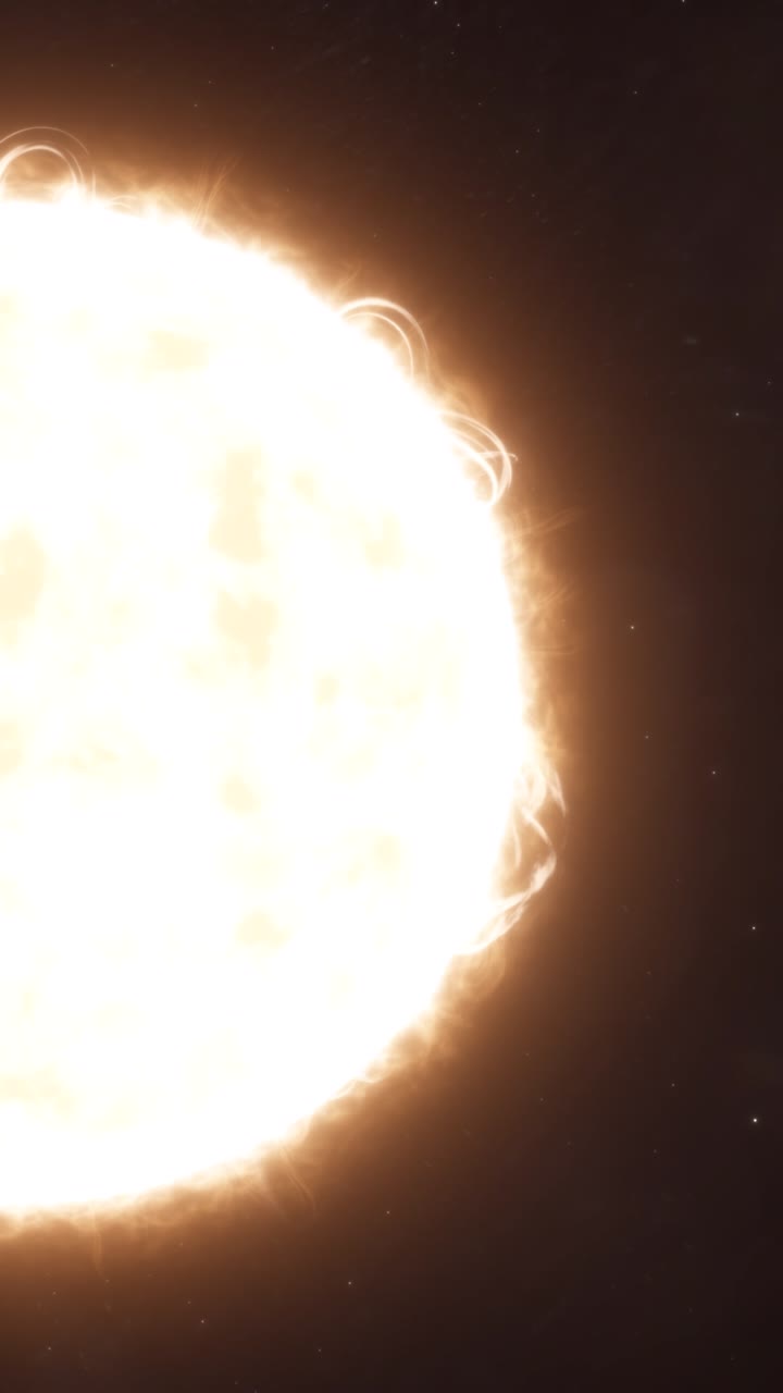 Vertical Medium Establishing Shot of a Yellow Star Showing Solar Prominences and Coronal Mass Ejections