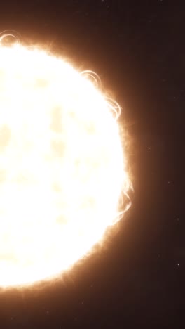 vertical medium establishing shot of a yellow star showing solar prominences and coronal mass ejections