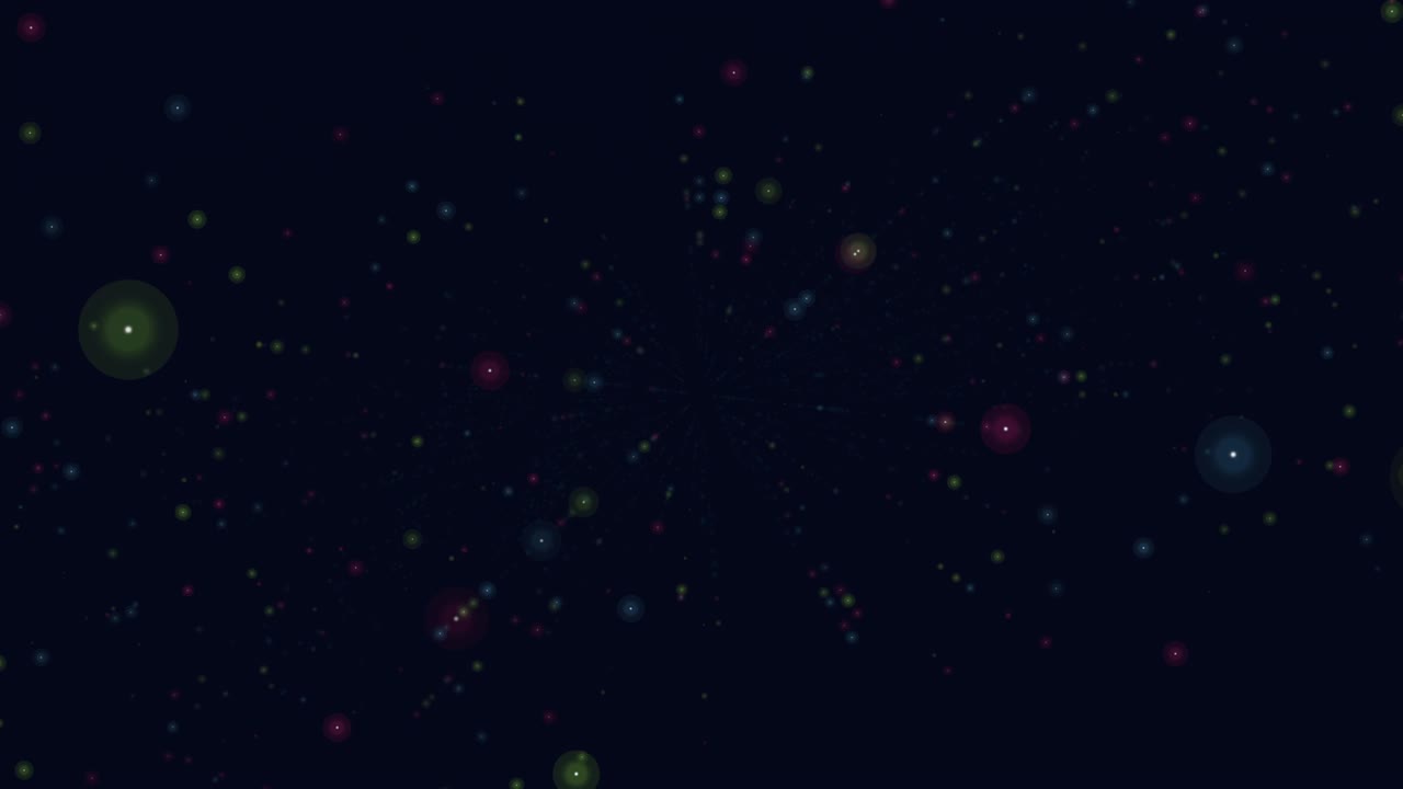 Fly colorful dots and glitters in dark galaxy