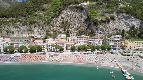 maiori beach aerial view from drone - italy