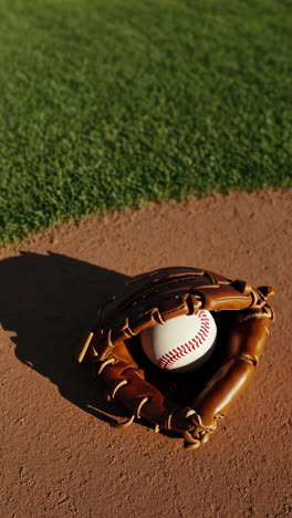 baseball glove and ball on the field
