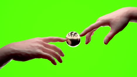 -There-are-two-hands-like-Michelangelo-'God-Touching-Adam'--Touching-the-golden-sphere--3D-Loop-Animation--On-Green-Screen--1920-x-1080