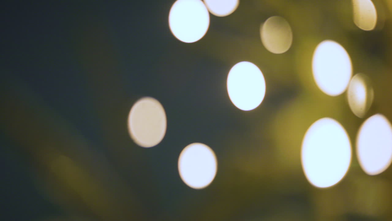 Anamorphic bokeh balls, defocused blurry christmas tree lights