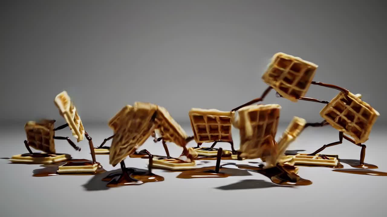 시럽과 함께 창의적인 와플 배열