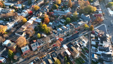 Aerial-of-downtown-suburban-city-in-USA