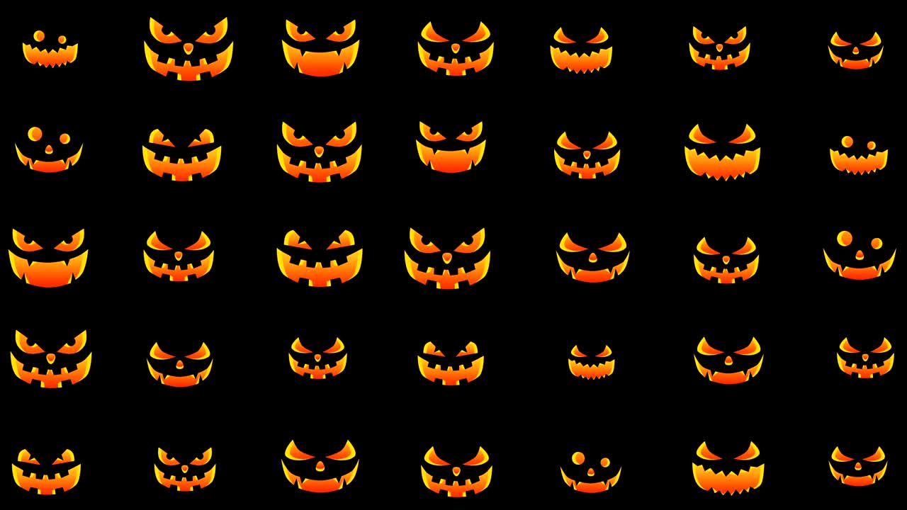 las siluetas de halloween de fondo, espeluznantes y locas calabazas, bucle