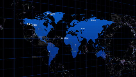 animación del mapa del mundo con red de conexiones y procesamiento de datos
