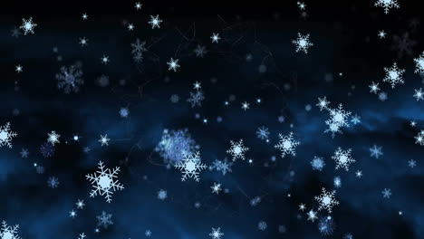 animación de copos de nieve cayendo sobre un fondo azul