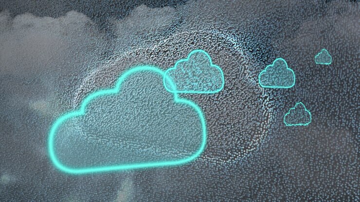 Animation of digital clouds over sky